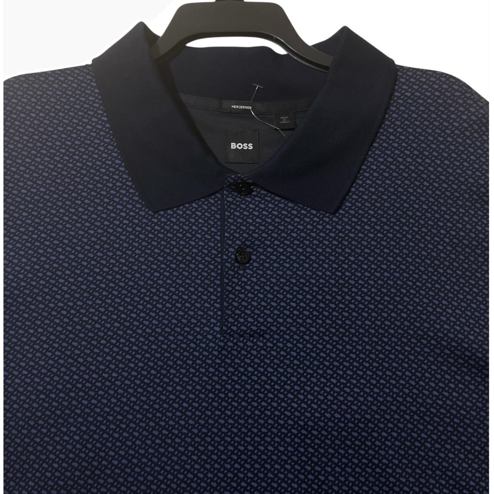 HUGO BOSS Men's Mercerised Parlay 204 Polo Shirt 5XT Blue Patterned‎ 100% Cotton